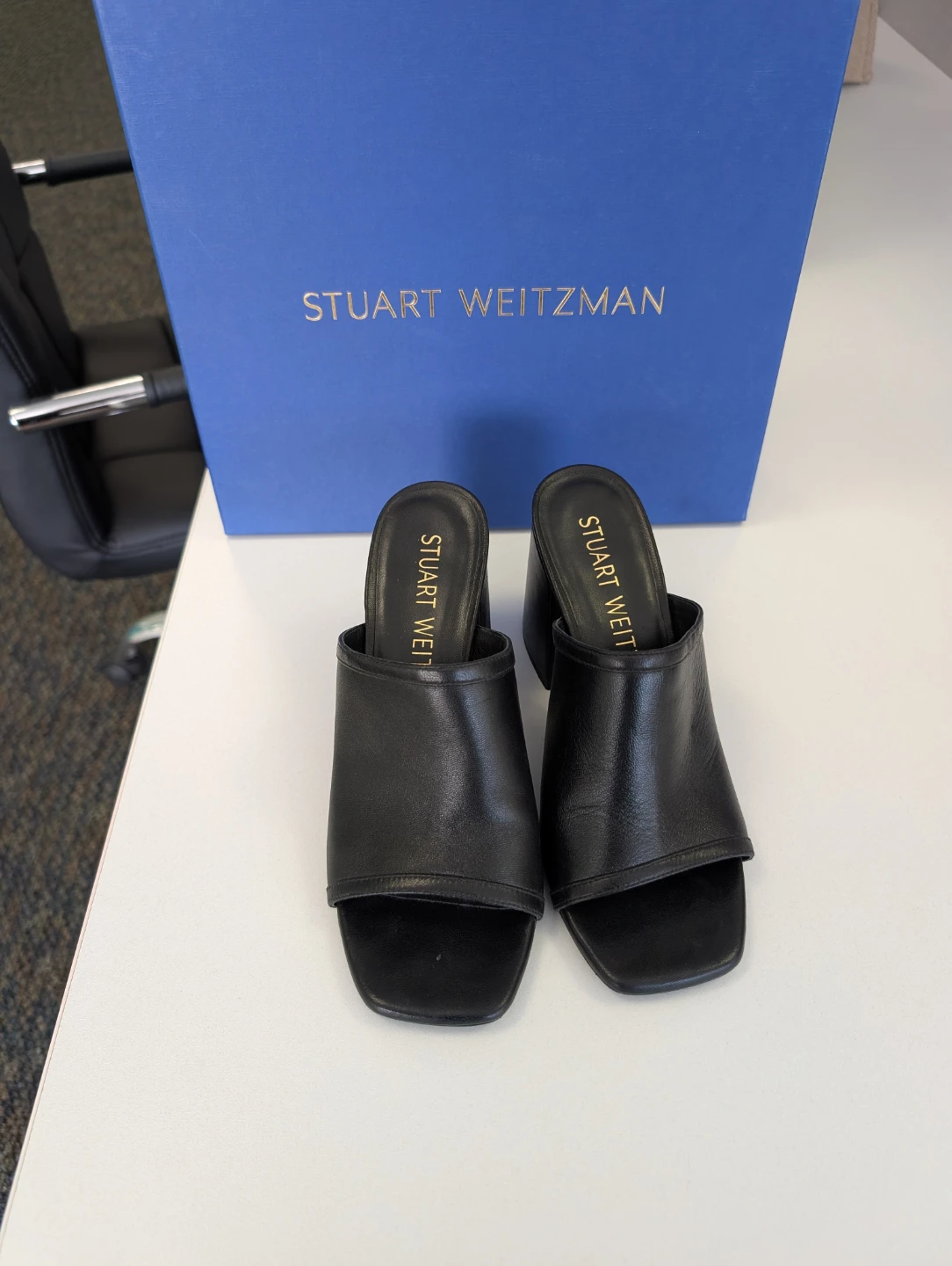 Stuart Weitzman Black Leather Mules