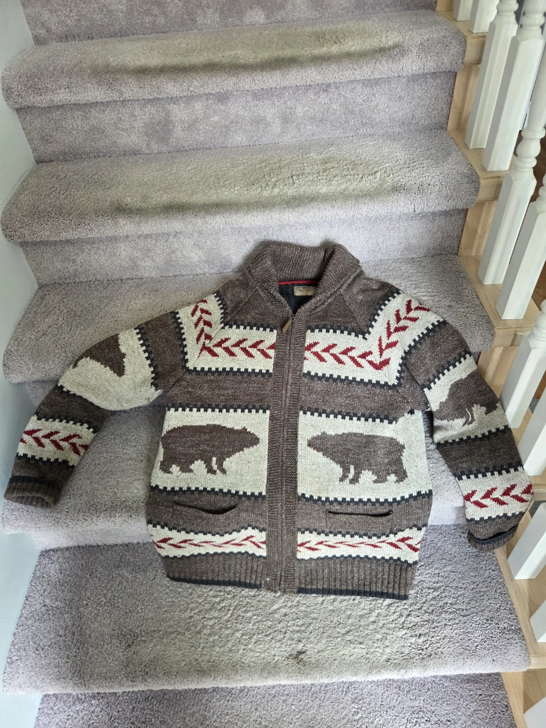 Bear pattern zip-up sweater