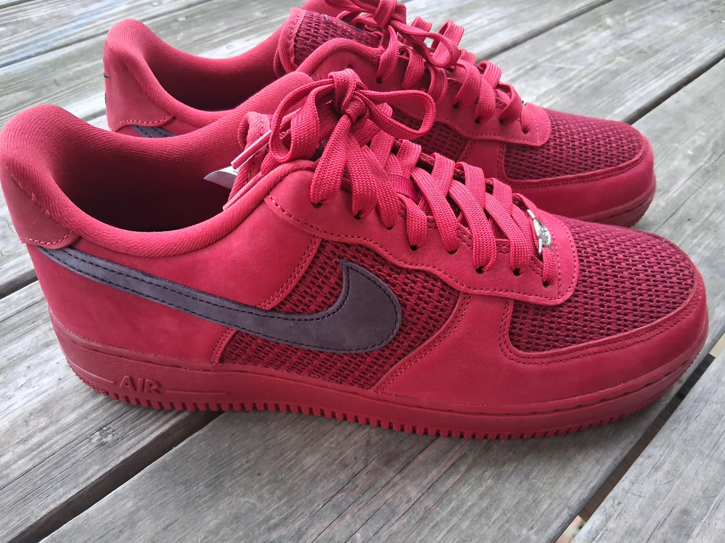 Nike Air Force 1 Red Suede Mesh Sneakers