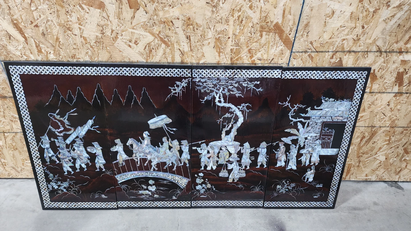 Vintage Lacquered Mother of Pearl Wall Panel
