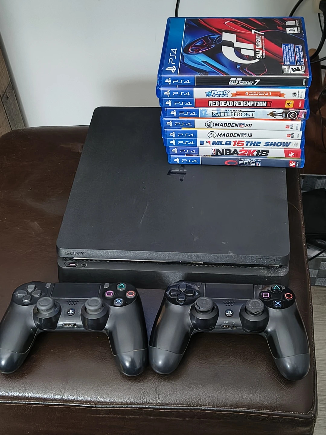 Sony PS4 Slim Bundle with 2 Controllers,9 Games (1TB)