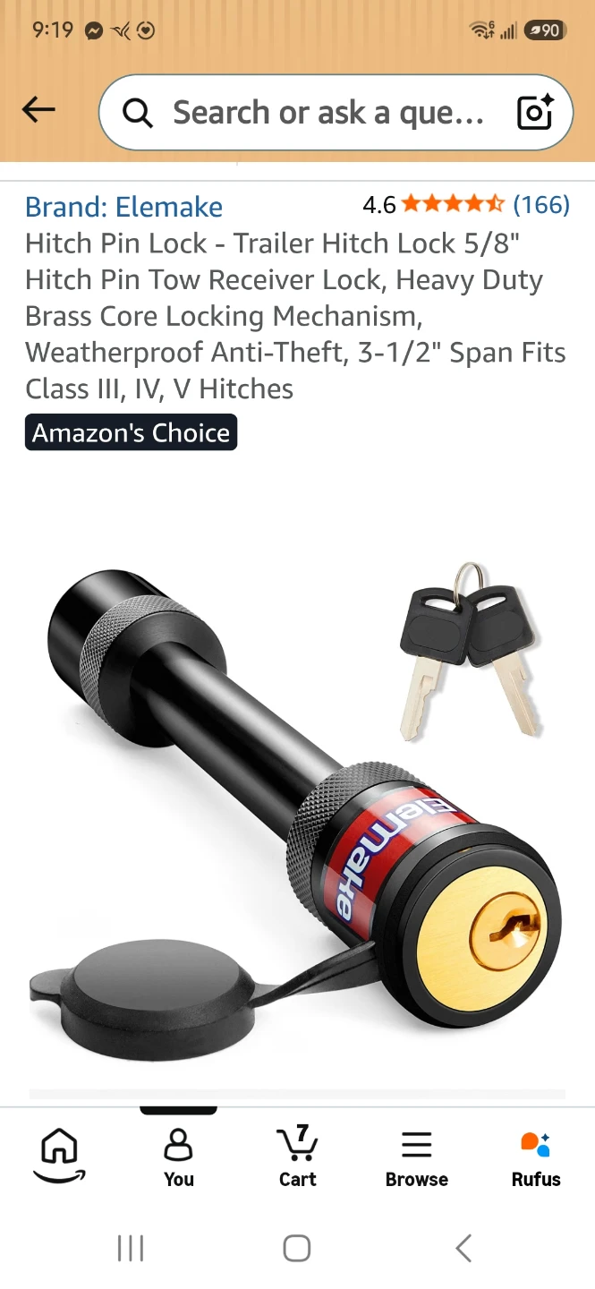 Elemake Trailer Hitch Lock - 5/8" Pin Lock Brand New