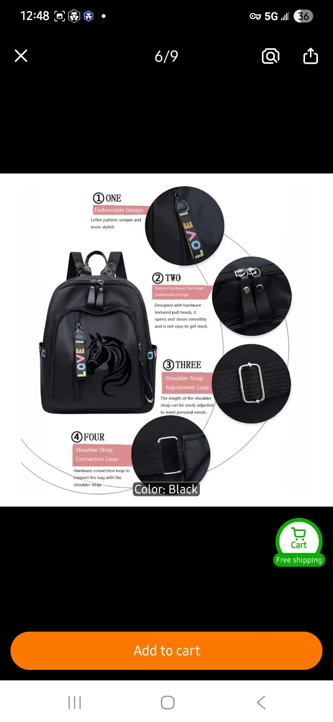 Black "LOVE" Backpack with Horse Design - photo 4