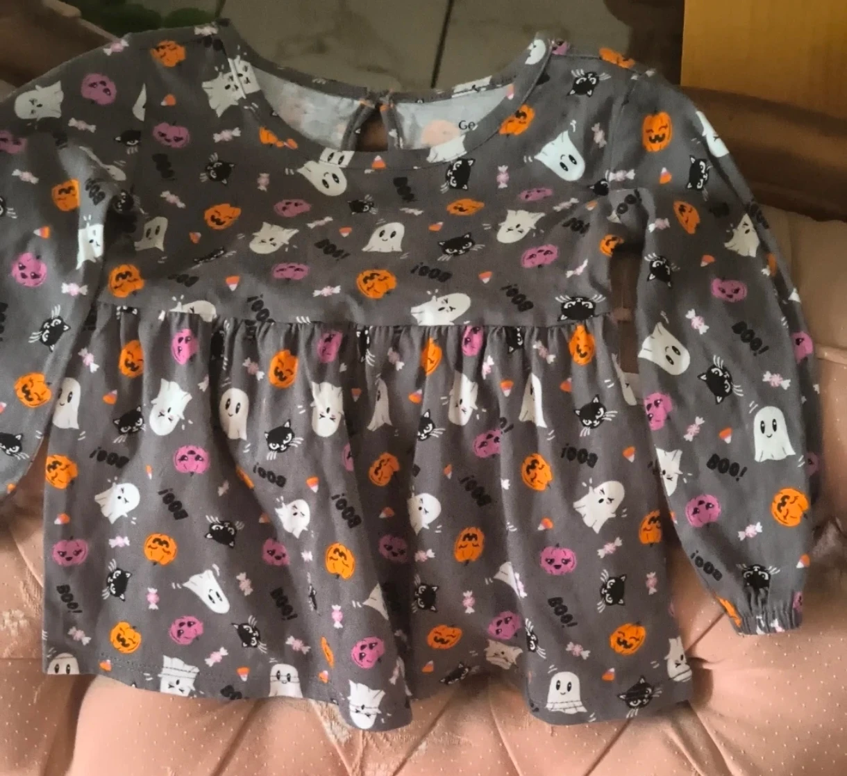 Girls Halloween Pumpkin & Ghost Print Long Sleeve Top
