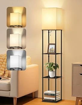 Floor Lamp with Shelves, Modern Square Shelf Lamp -3 Layer