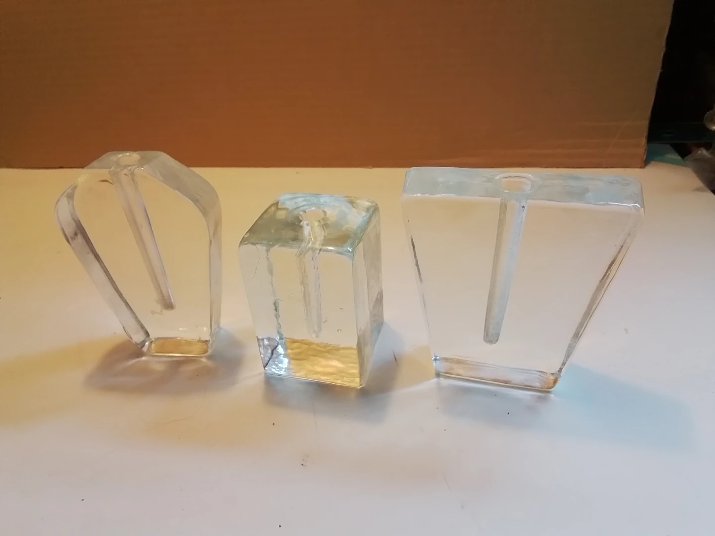 Rare Trio of Mid-Century Modern "Ice Block" Solifleur Art Glass