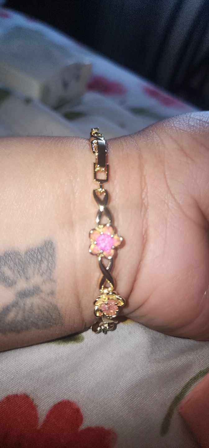 Gold plated bracelet with colorful floral charms - photo 2