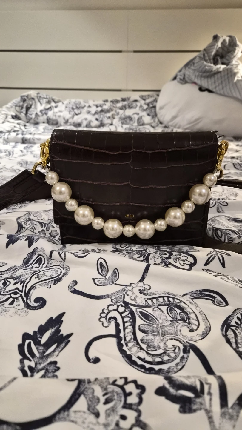 JW PEI Brown Croc Embossed Shoulder Bag with Pearl Strap