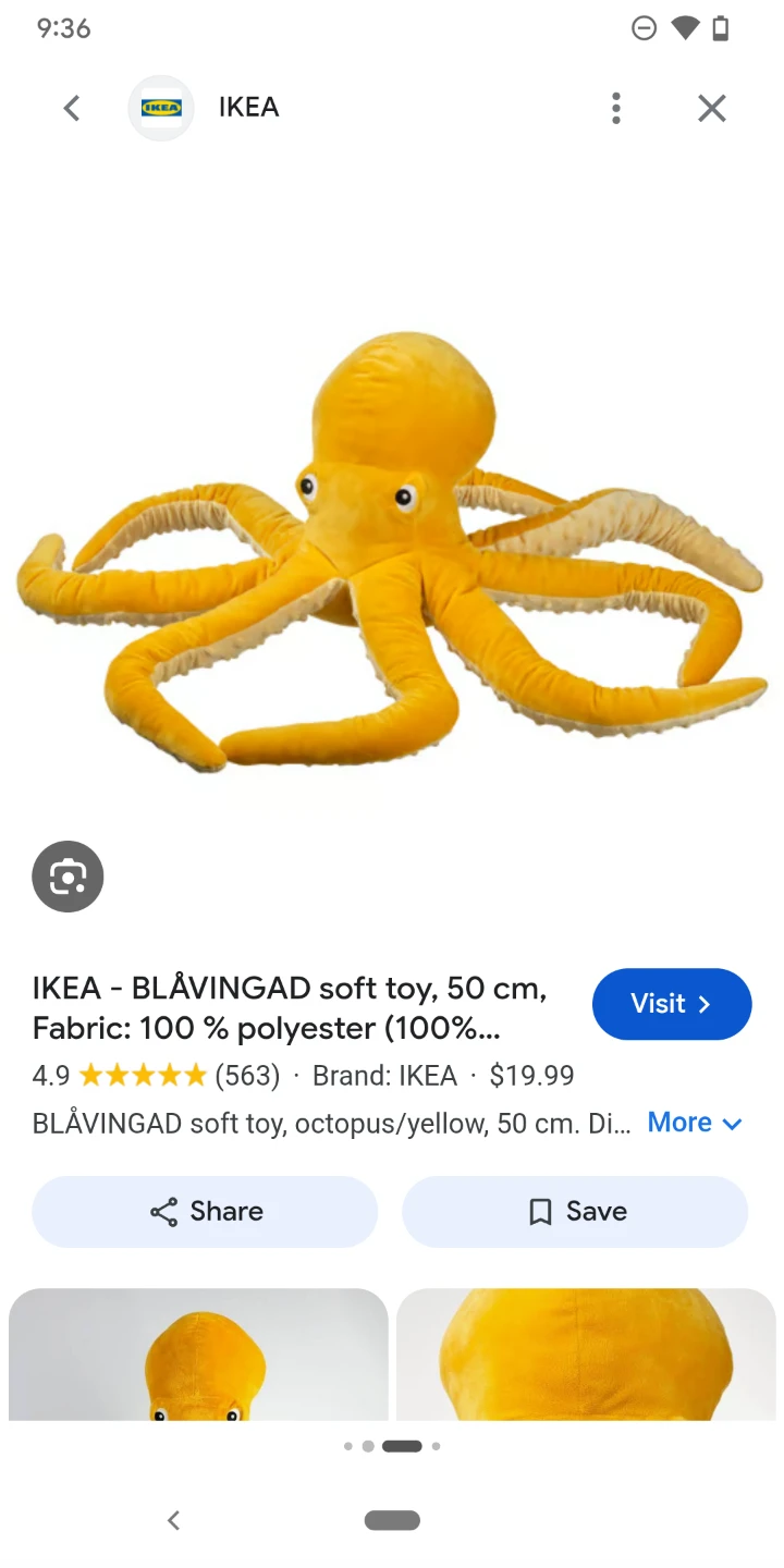 IKEA BLÅVINGAD Soft Toy Octopus - Yellow, 50 cm
