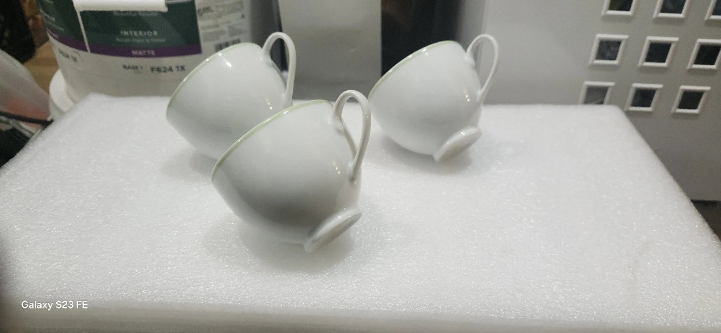 Set of 3 porcelain White Tea Cups with Green Rim - photo 3