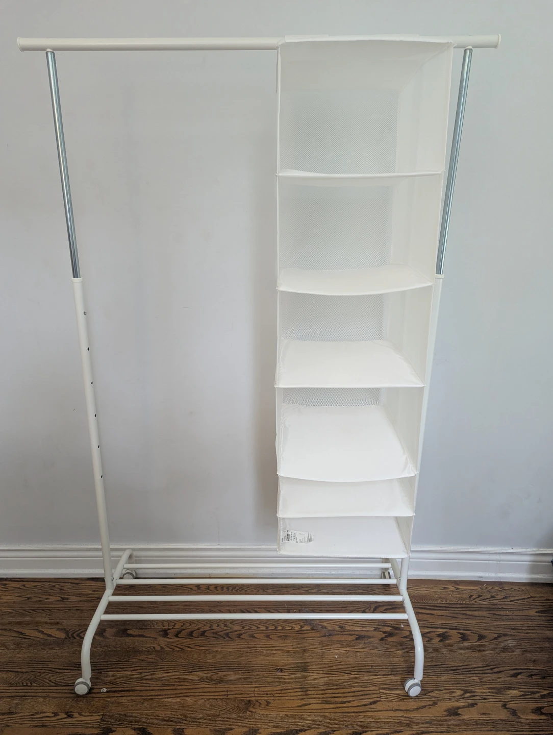 IKEA SKUBB and RIGGA white clothes rack and hanger