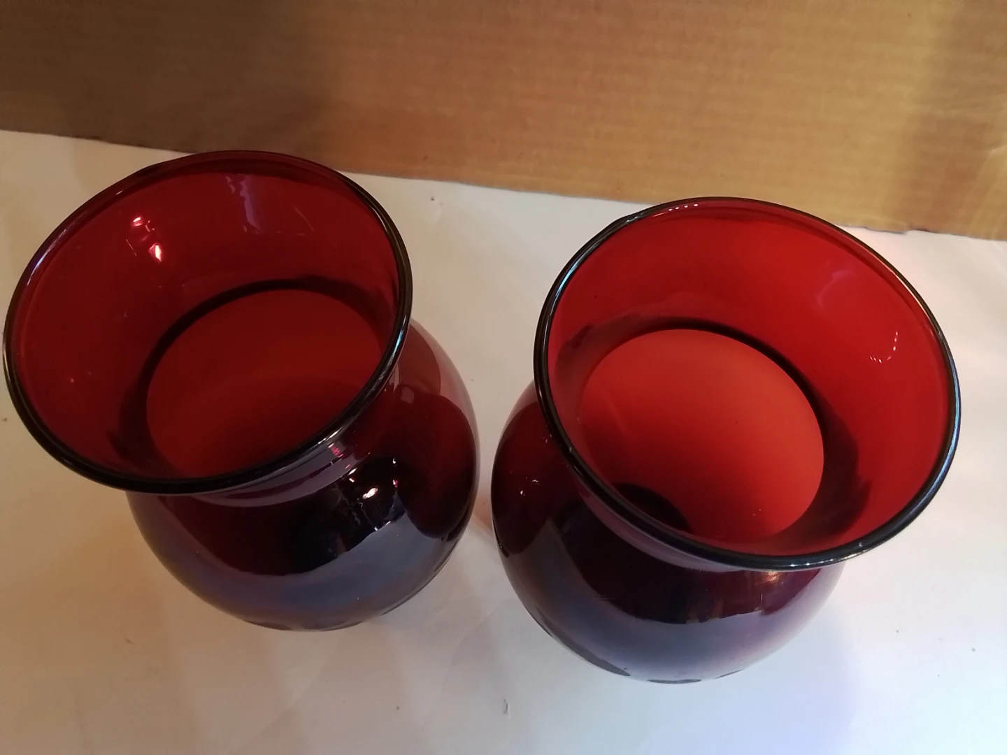 Vintage Anchor Hocking Royal Ruby Red Etched Floral Glass Vases - photo 2
