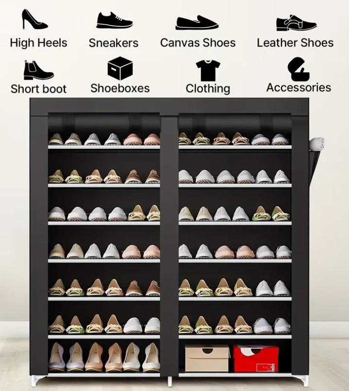 (BRAND NEW) Portable 42 Pairs Double Row Shoe Rack with Covers - photo 4