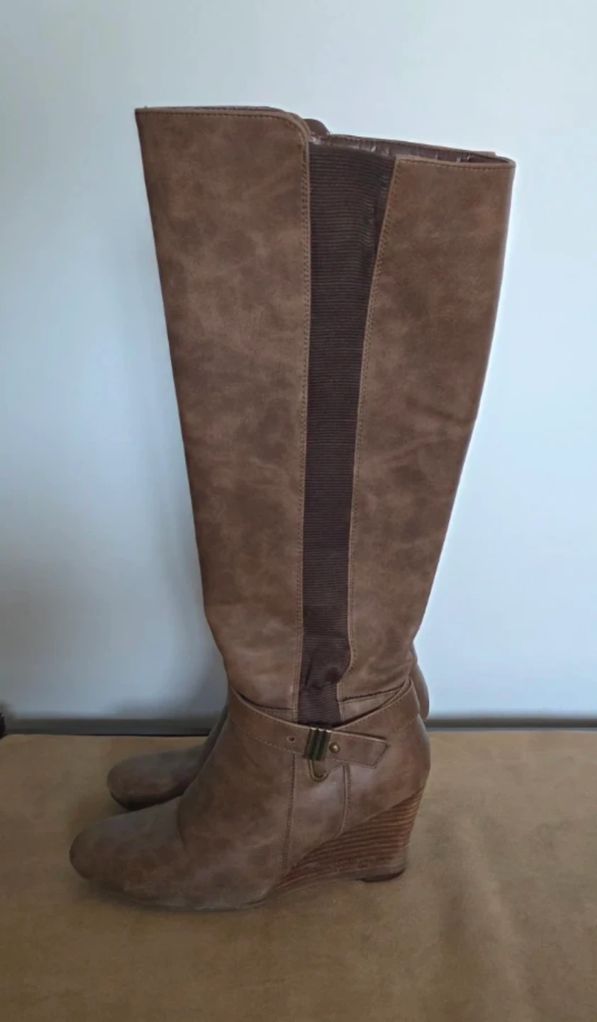 Brown Knee-High Wedge Boots - photo 2