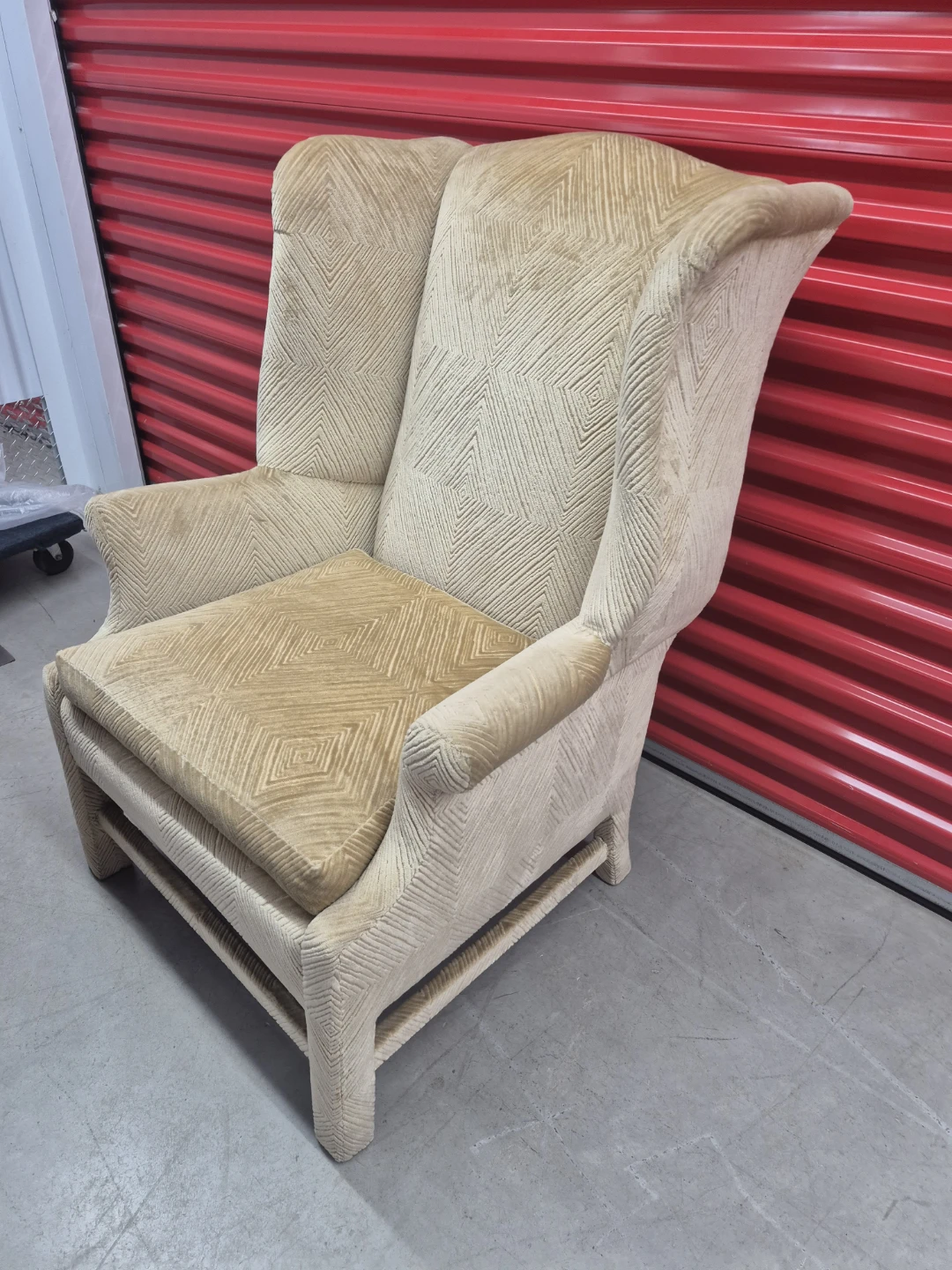 Beige Wingback Chair with Diamond Pattern - photo 3