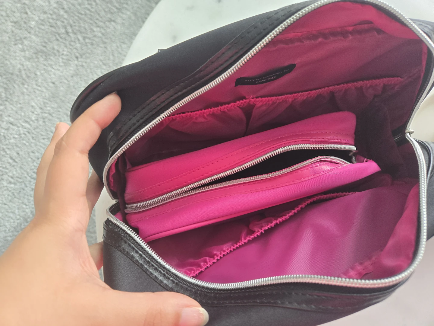 Lancôme Black Travel Cosmetic Bag with Pink Insert - photo 2