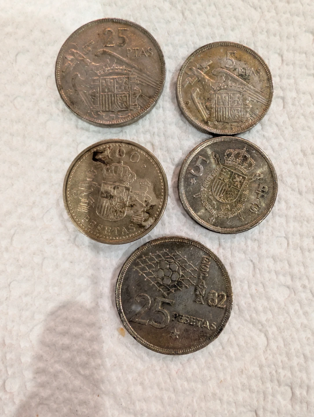 Lot of 5 Spanish Peseta Coins