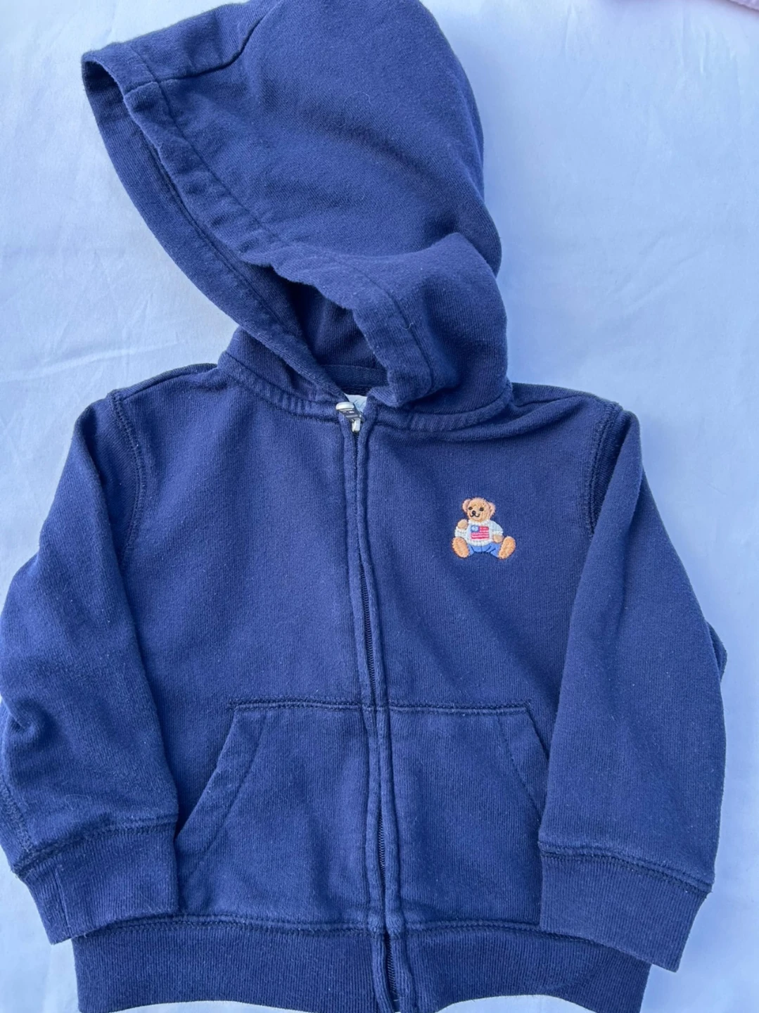 Ralph Lauren Navy Zip-Up Hoodie with Teddy Bear (6M)