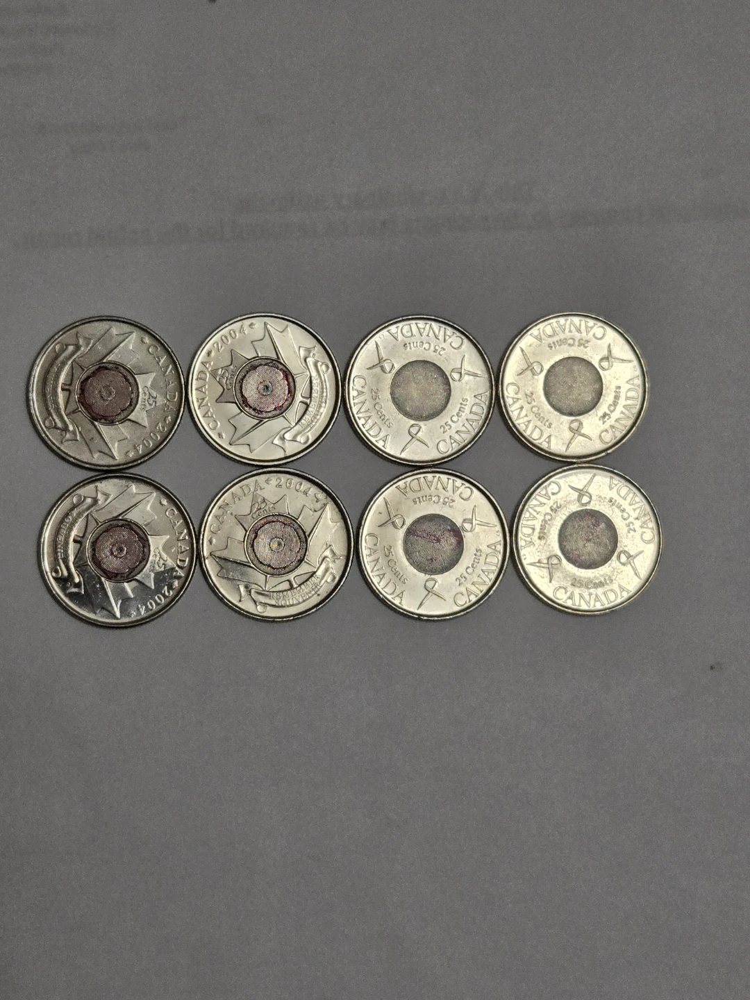 8 x Canadian 25 Cent Coins (Quarters) - 2004, 2006