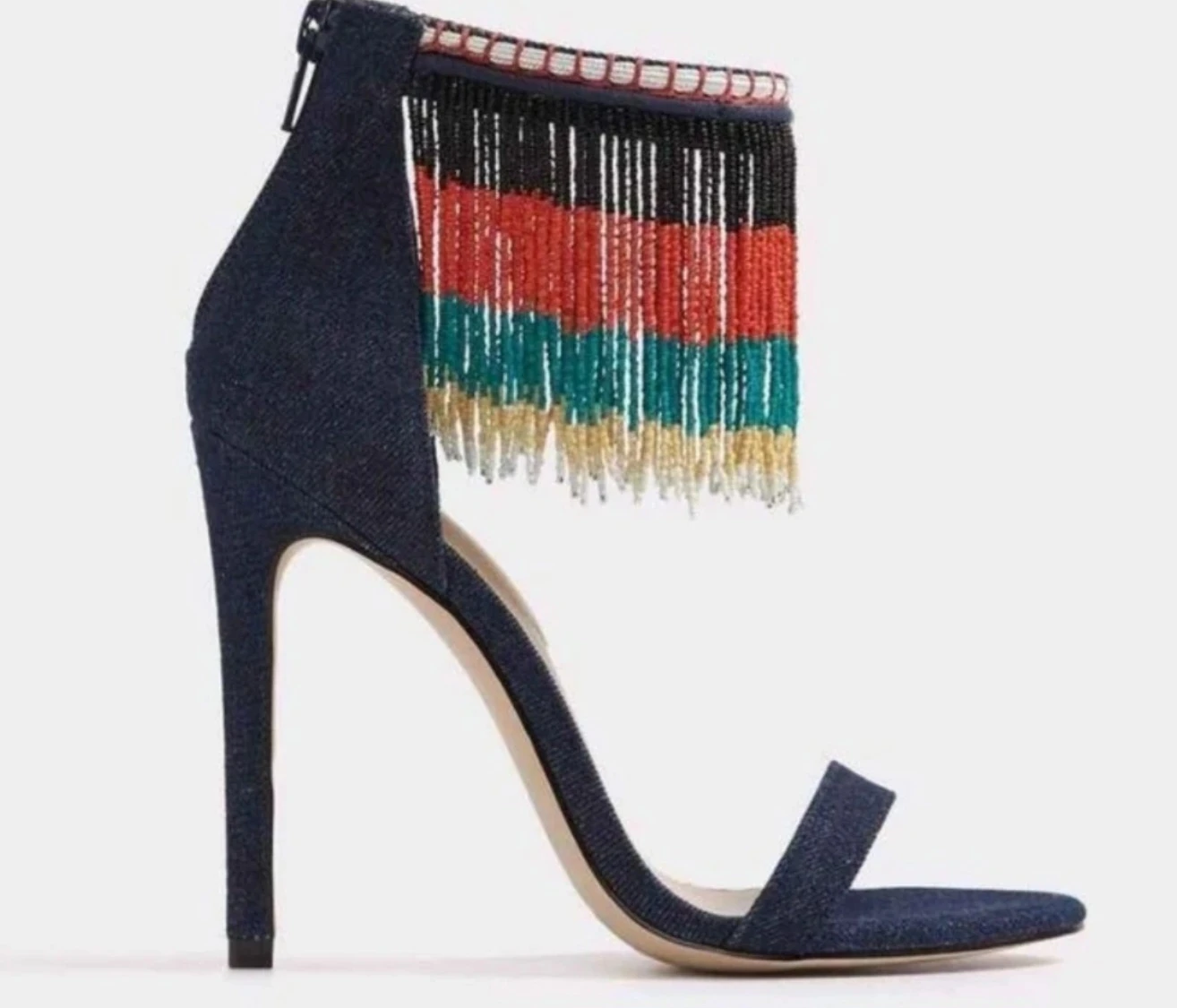 Brand New Denim Tassel Heels – Size 6