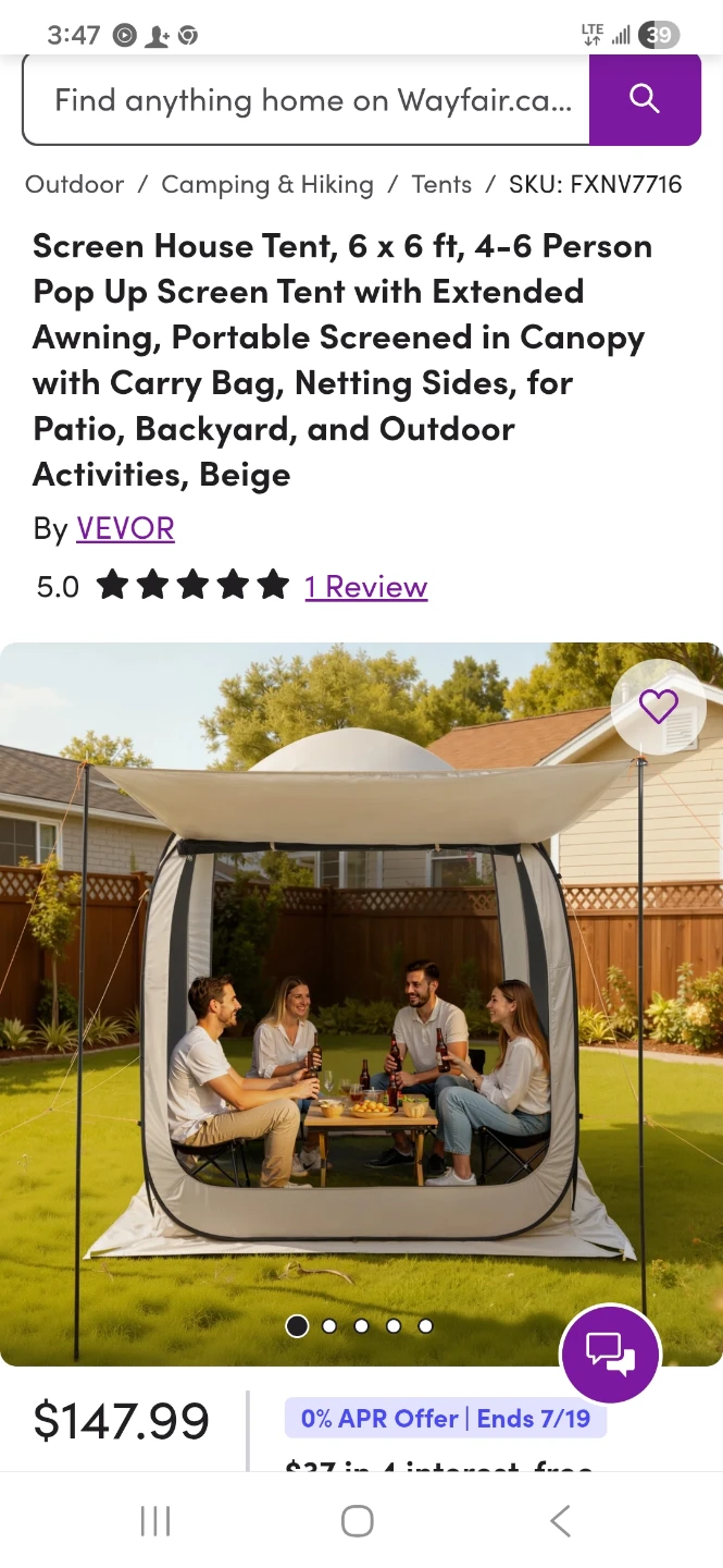 VEVOR Screen House Tent 6 x 6 ft Beige - photo 3