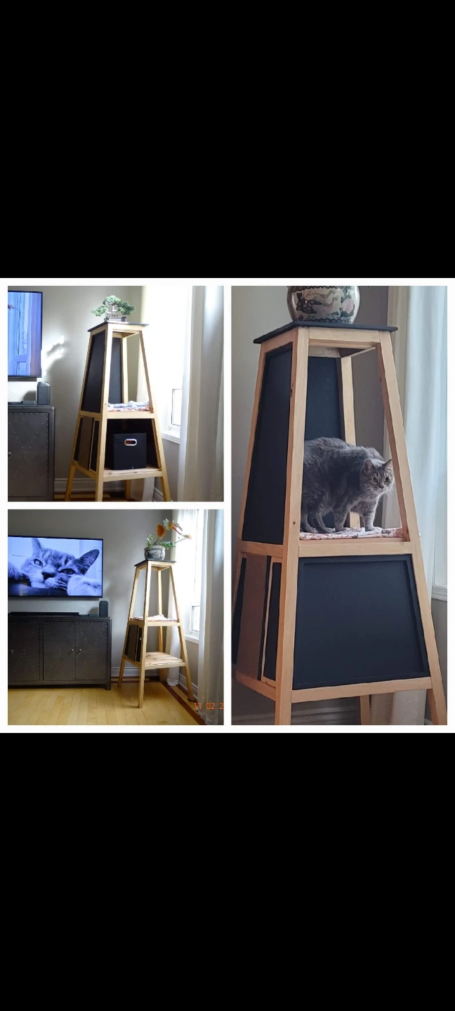 Wooden Cat Tree Tower with Multiple Levels