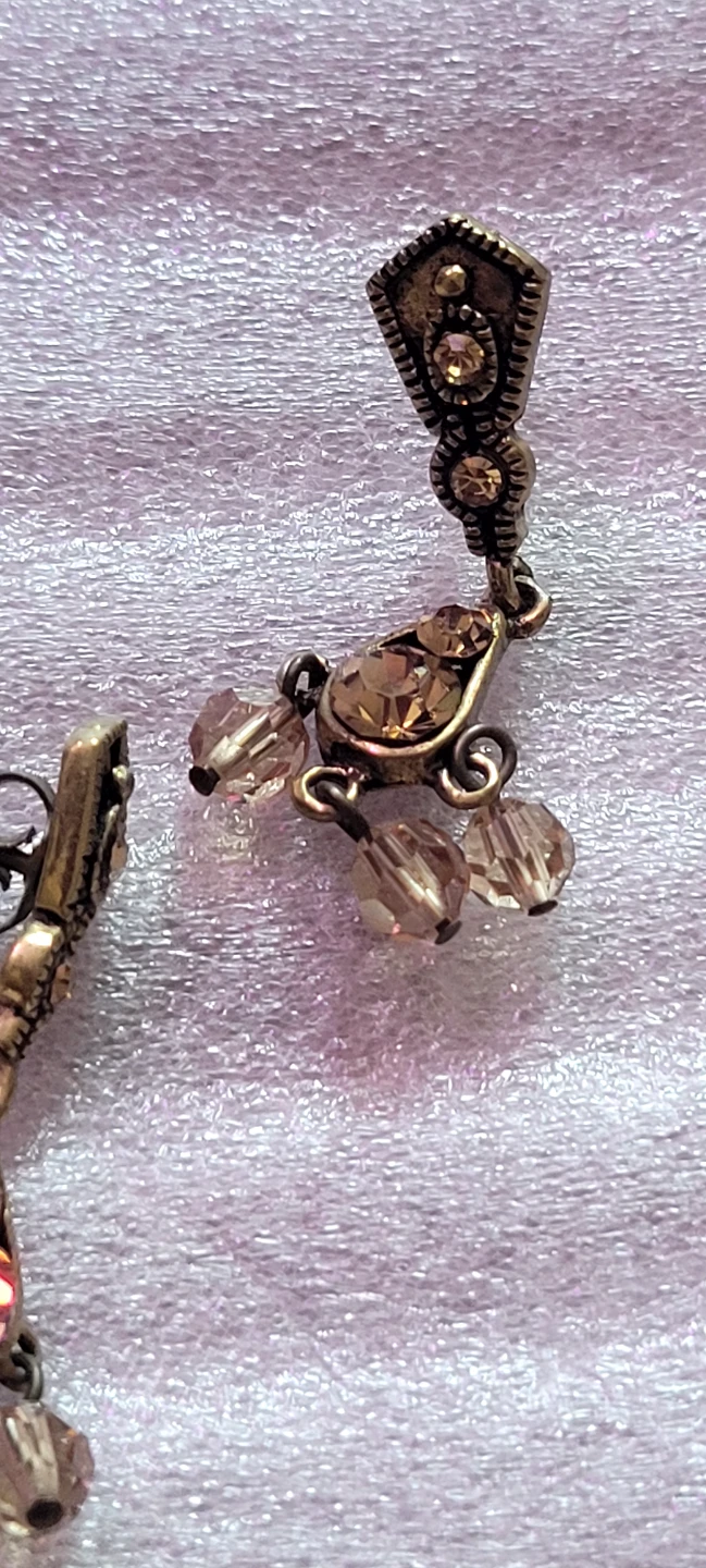 Antique Style Drop Earrings with Amber-Coloured Gems - photo 3