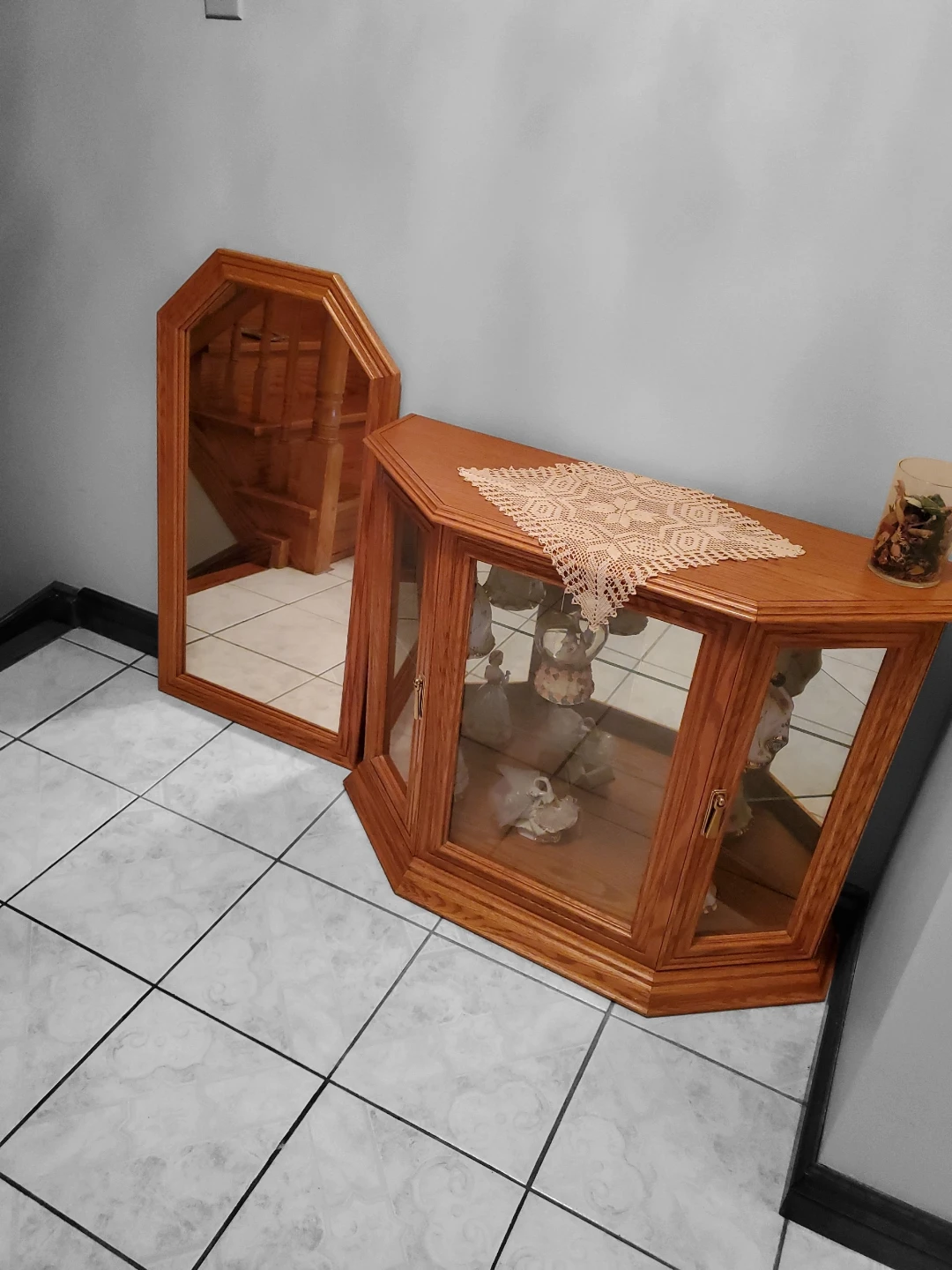 Wooden Corner Curio Cabinet with Mirror - photo 2