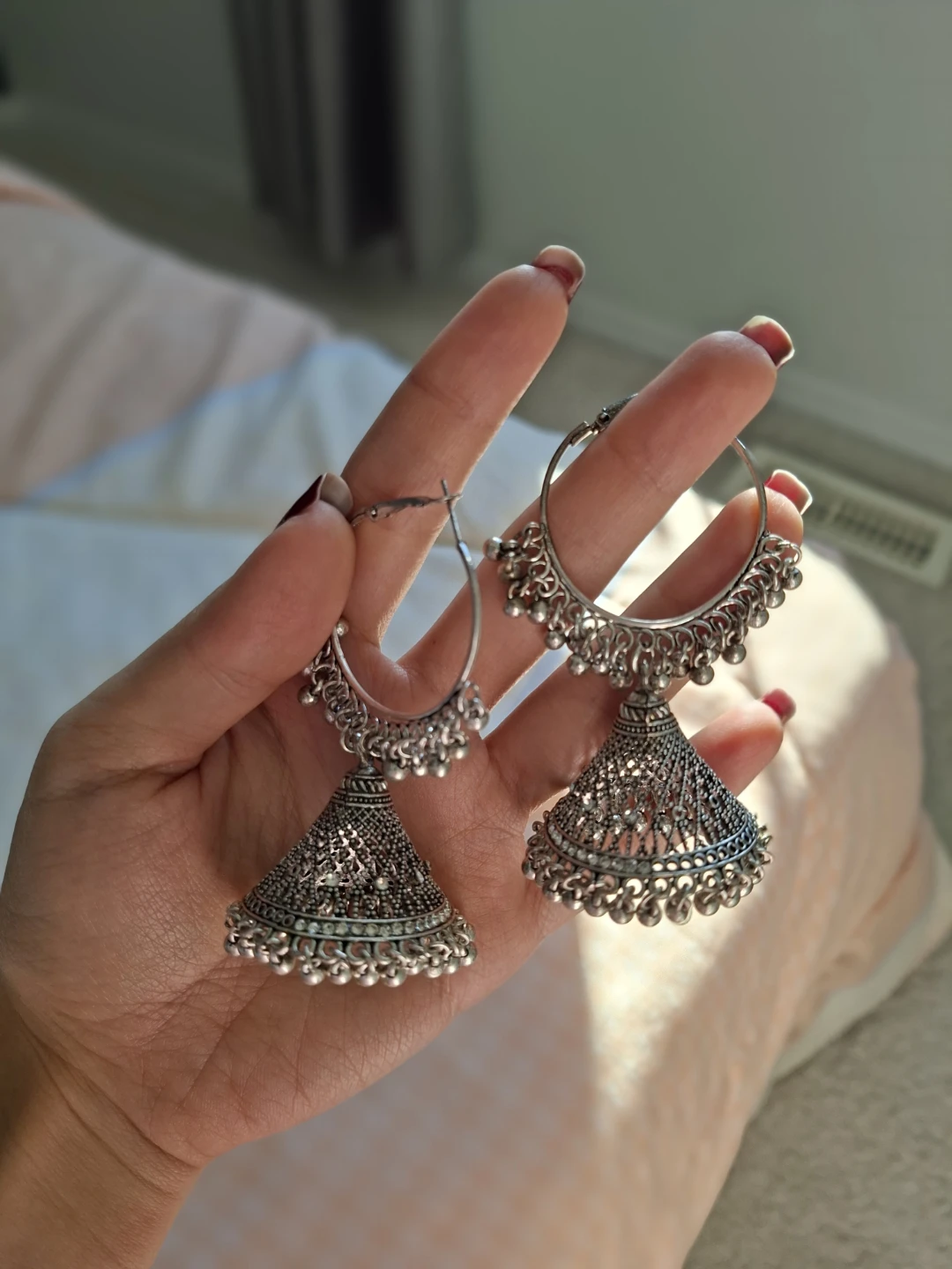 Silver Jhumka Hoop Earrings - photo 3