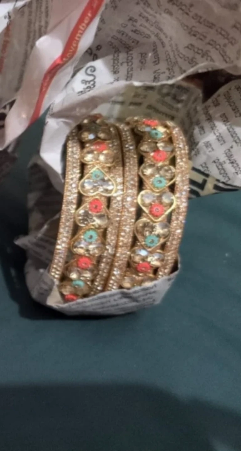 Gold-tone Bangles with Enamel Hearts