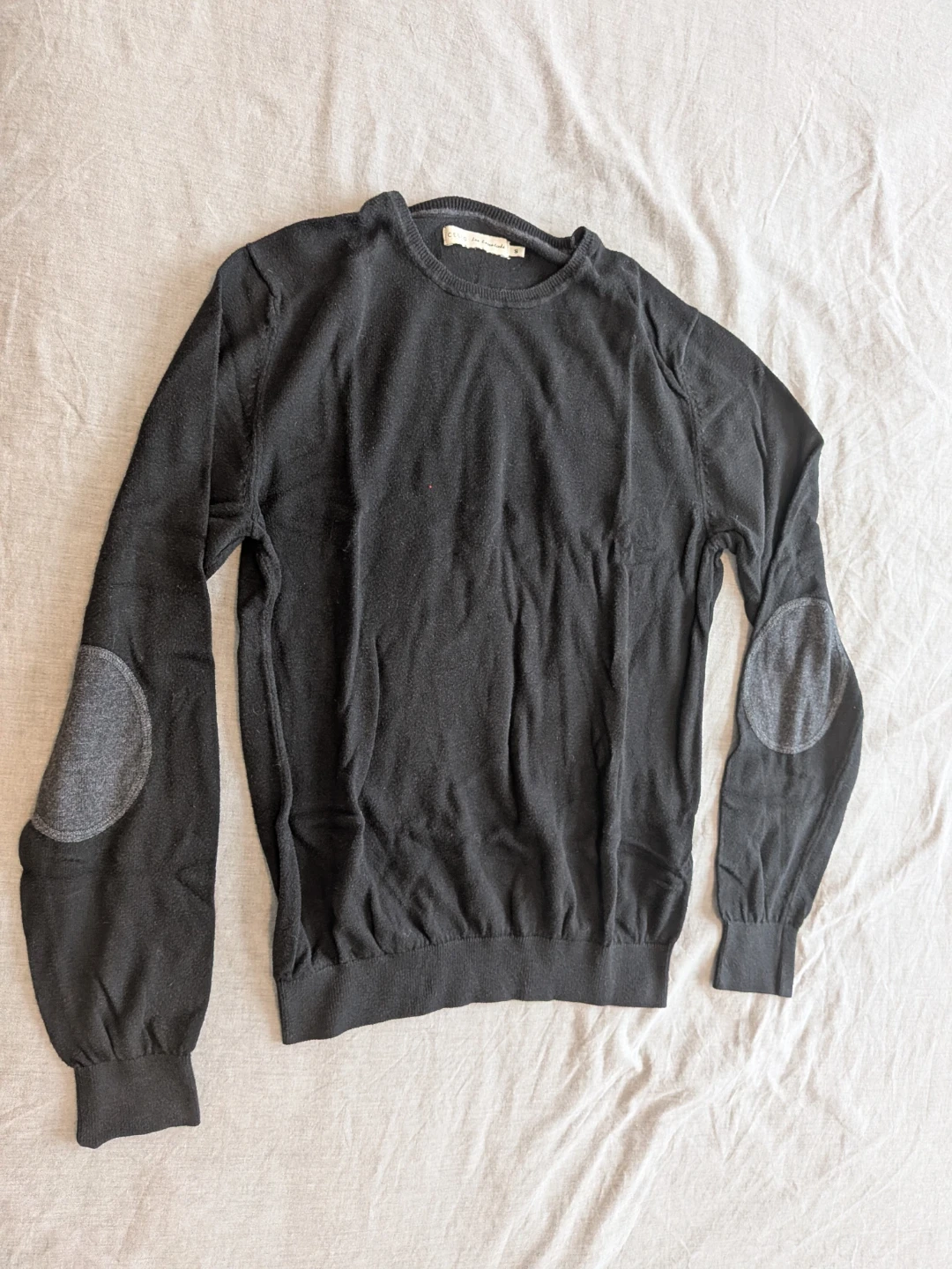Black Crewneck Sweater with Elbow Patches