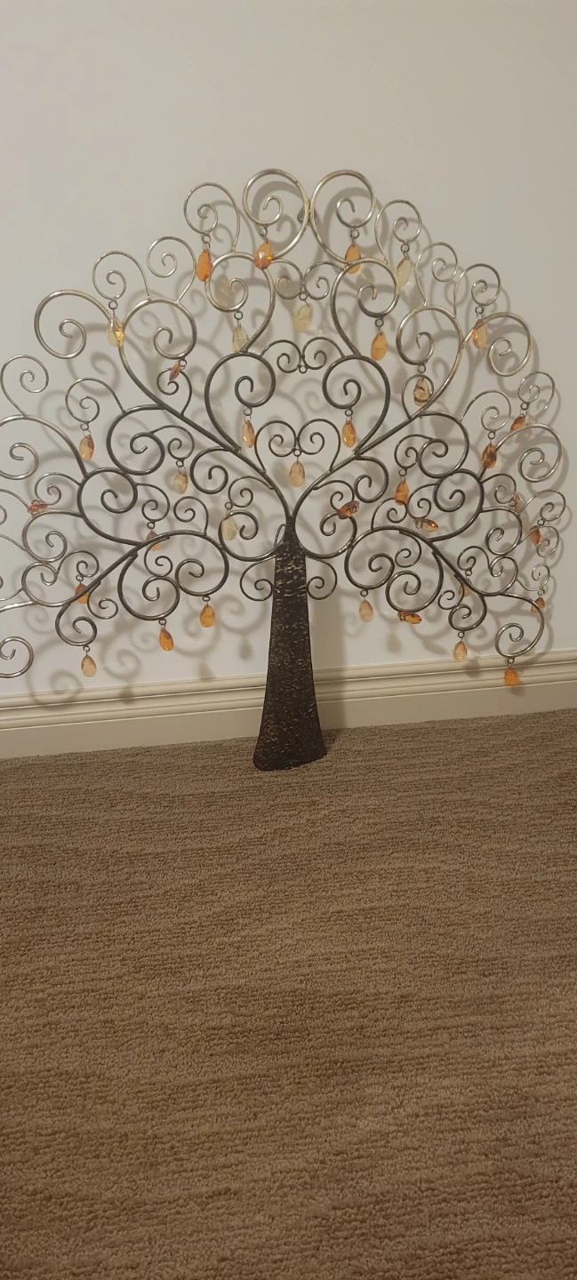 Decorative metal Tree Wall Art with Orange Beads