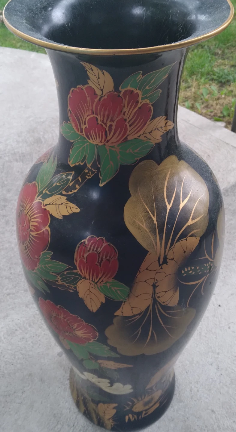 Decorative Black Vase with Floral Design