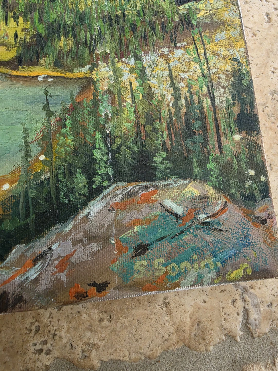 Small Original Canadian Landscape Painting - Mountain Lake Scene - photo 2