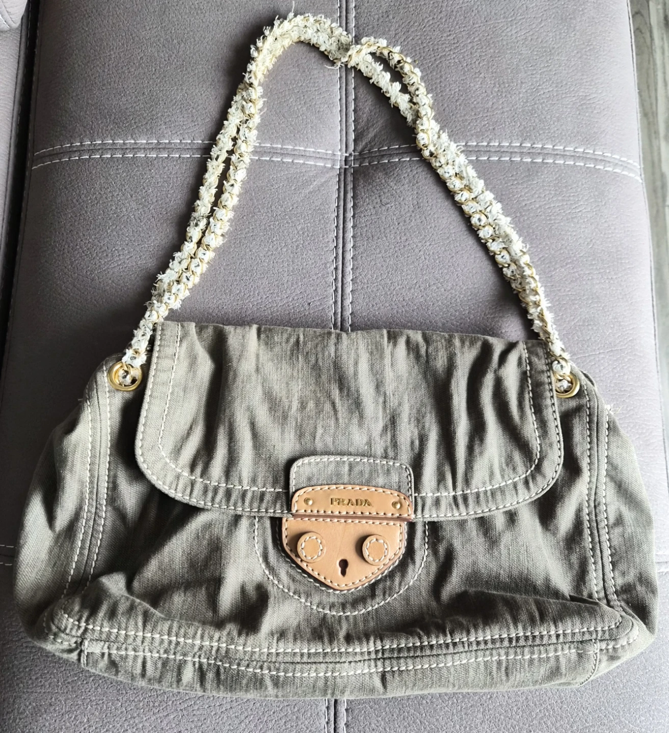 Prada Militare Denim Shoulder Bag