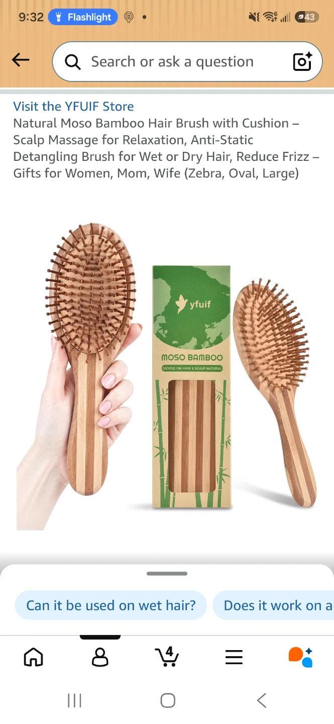 YFUIF Natural Moso Bamboo Hair Brush - Large