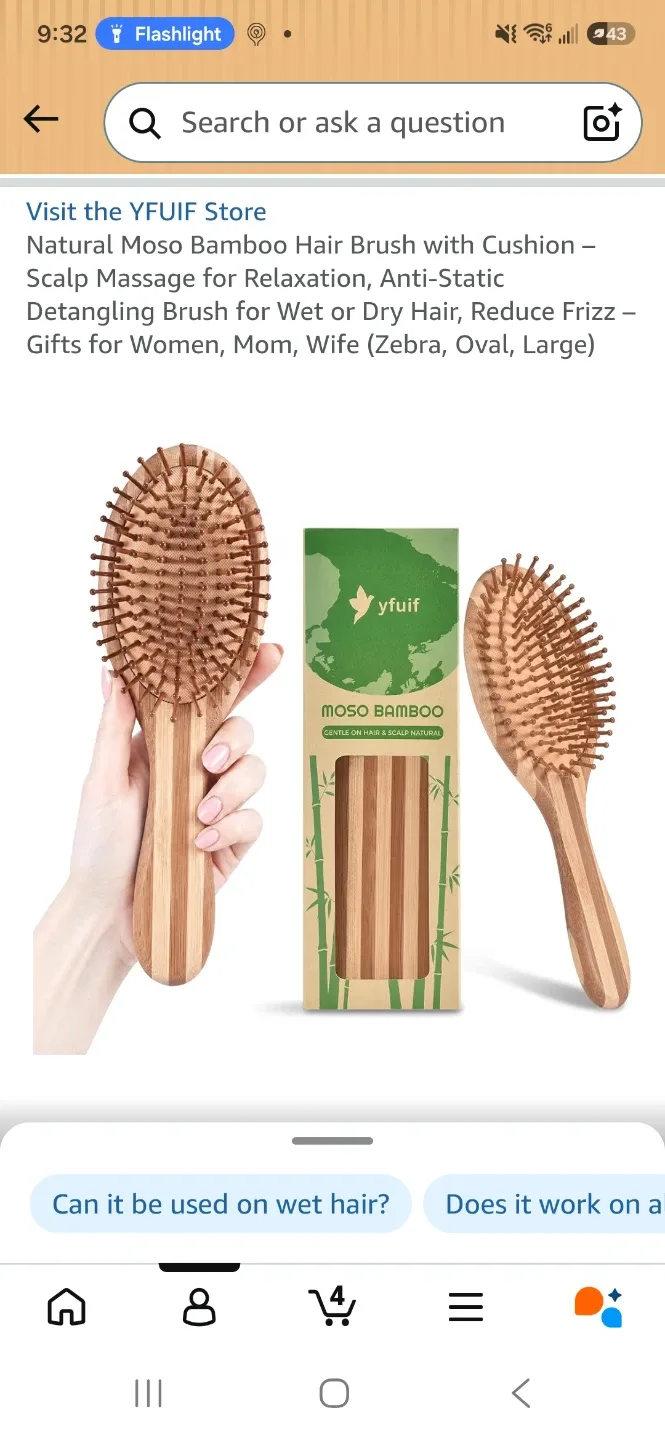 YFUIF Natural Moso Bamboo Hair Brush - Large