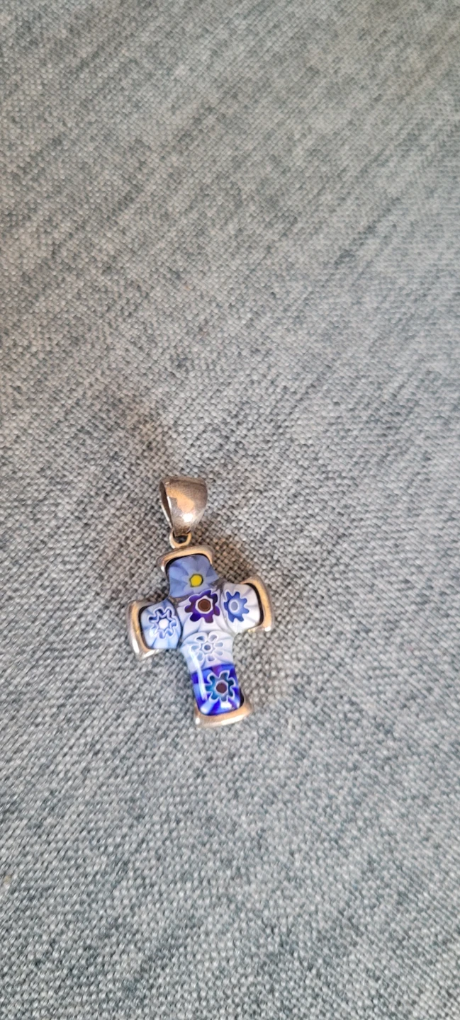Sterling Silver Murano Glass Cross Pendant