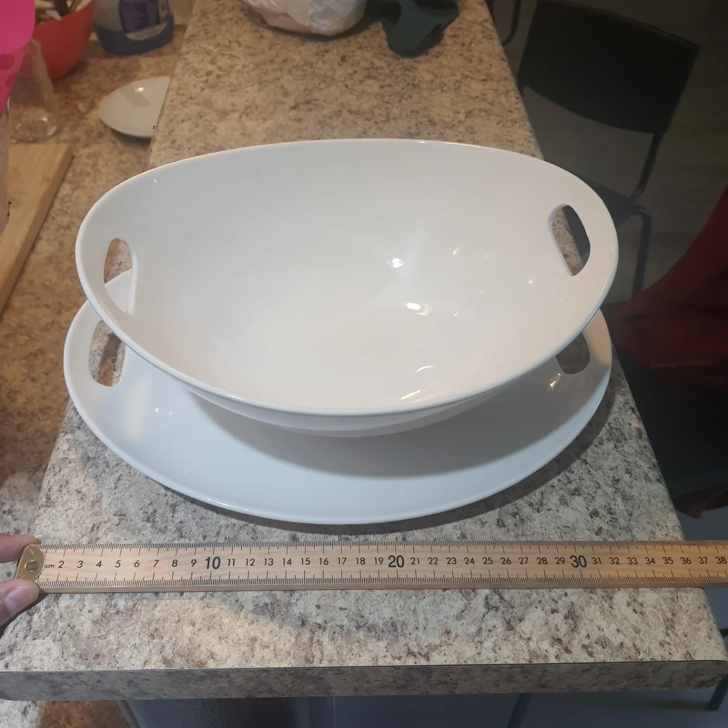 White Oval Serving Bowl with Handles and Platter