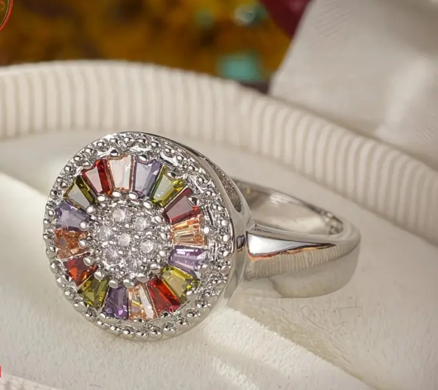 925 Sterling Silver Sparkly Colourful Ring