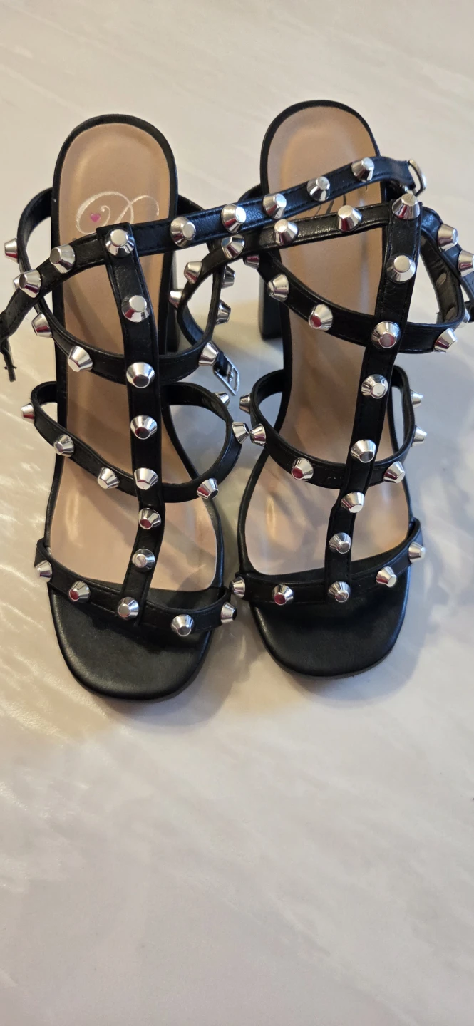 Black Studded Heeled Sandals Size 7
