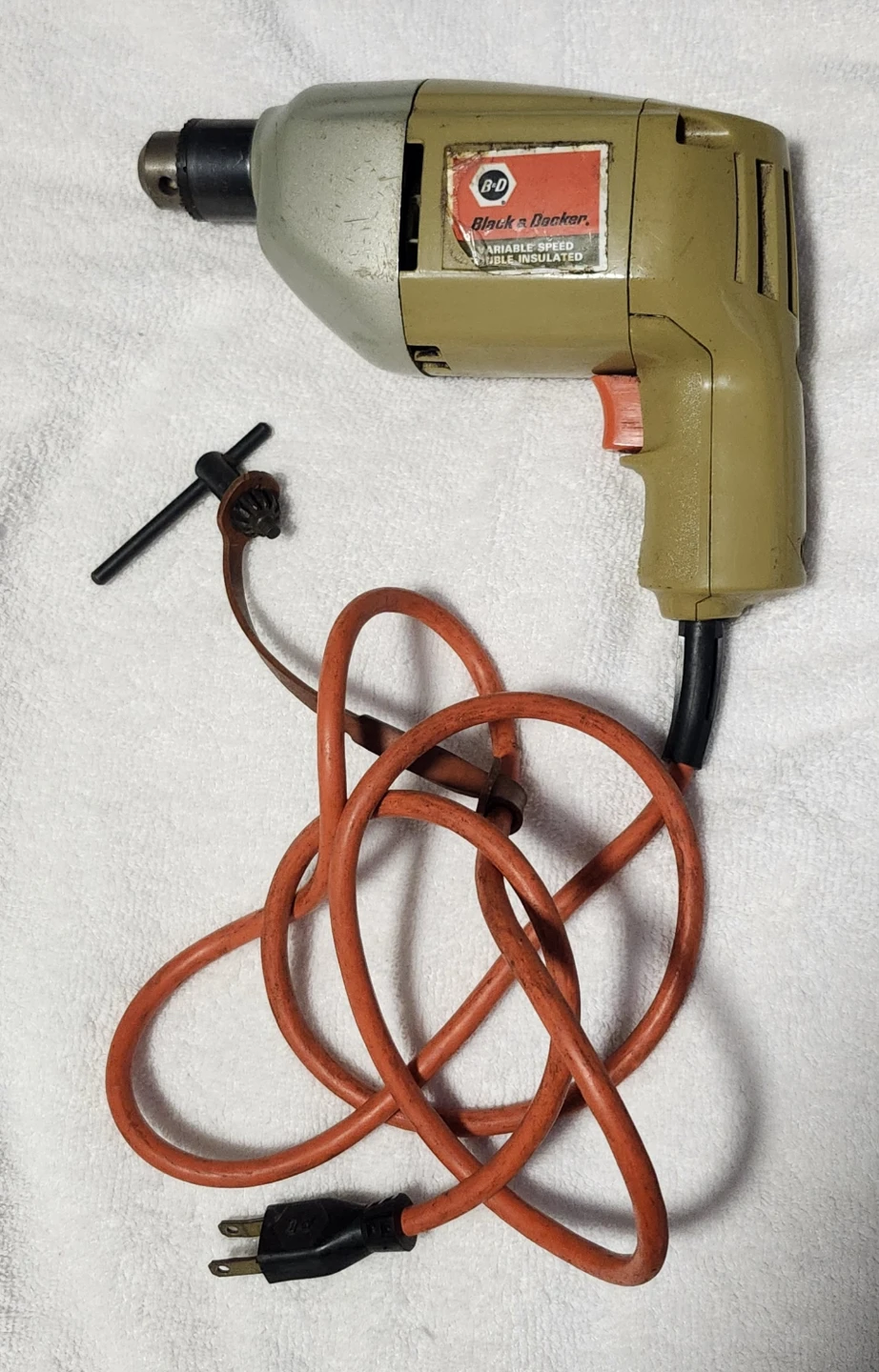 Vintage Black and Decker Variable Speed Drill with chuck key