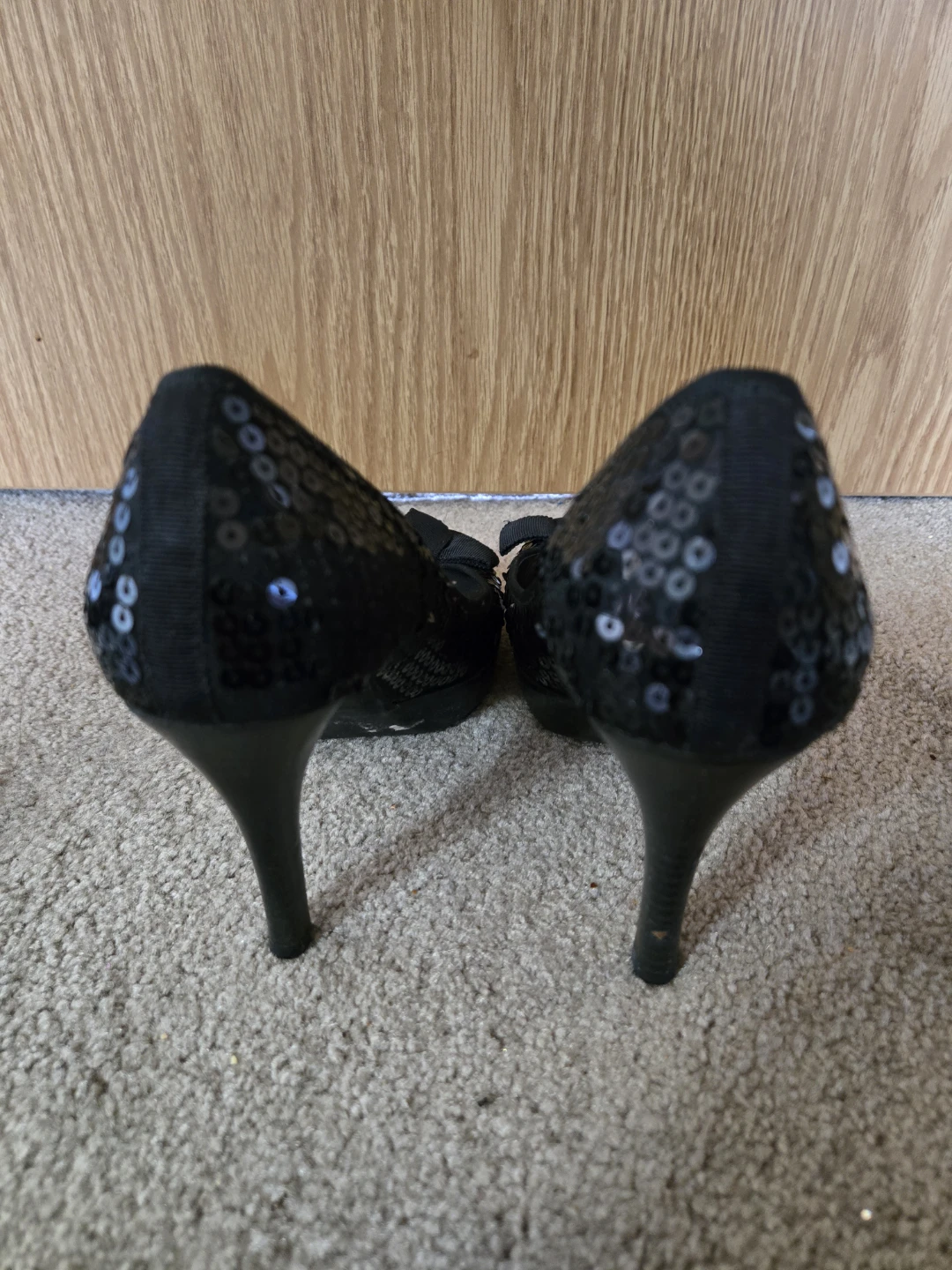 Milano Black Sequin Peep-Toe Size 37