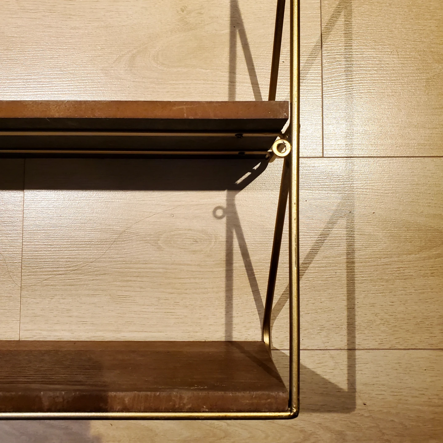 Two-Tiered Wooden Wall Shelf with Gold Metal Frame - photo 3