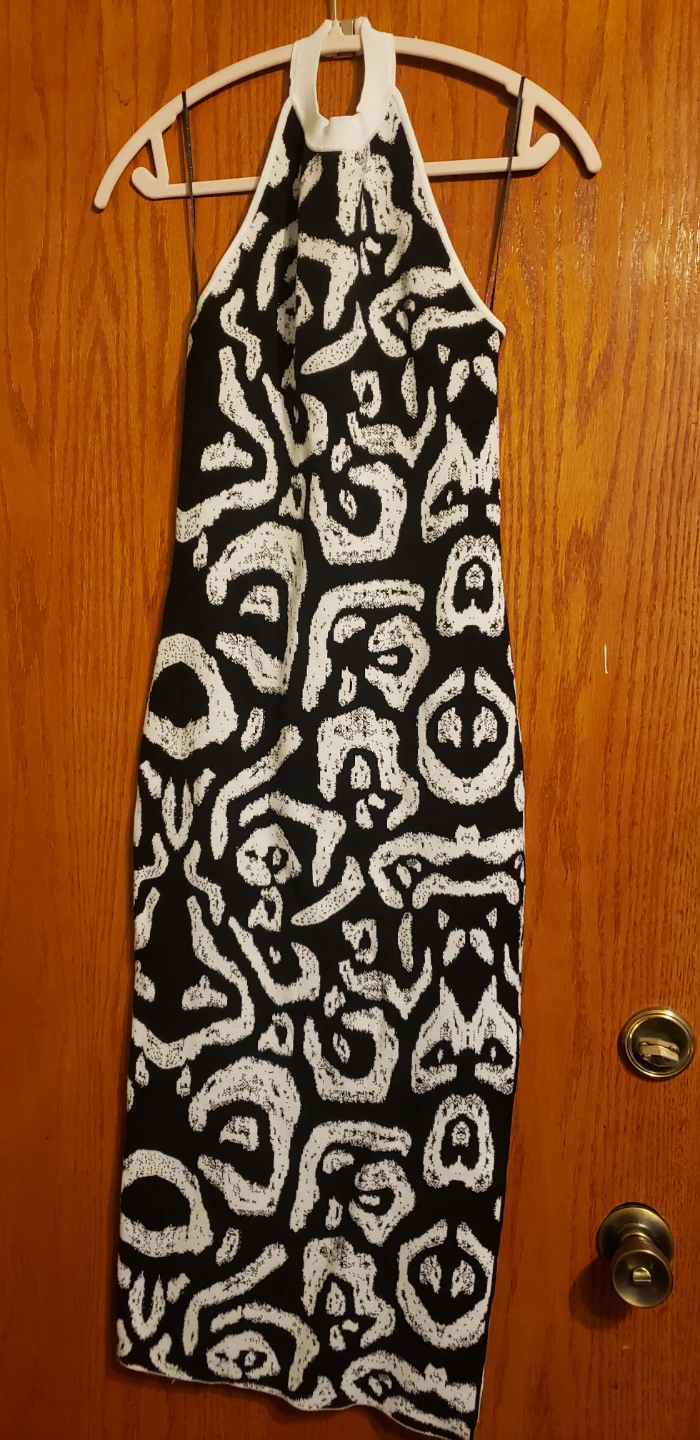 MILLY Black & White Abstract Print Halter Dress - Size S