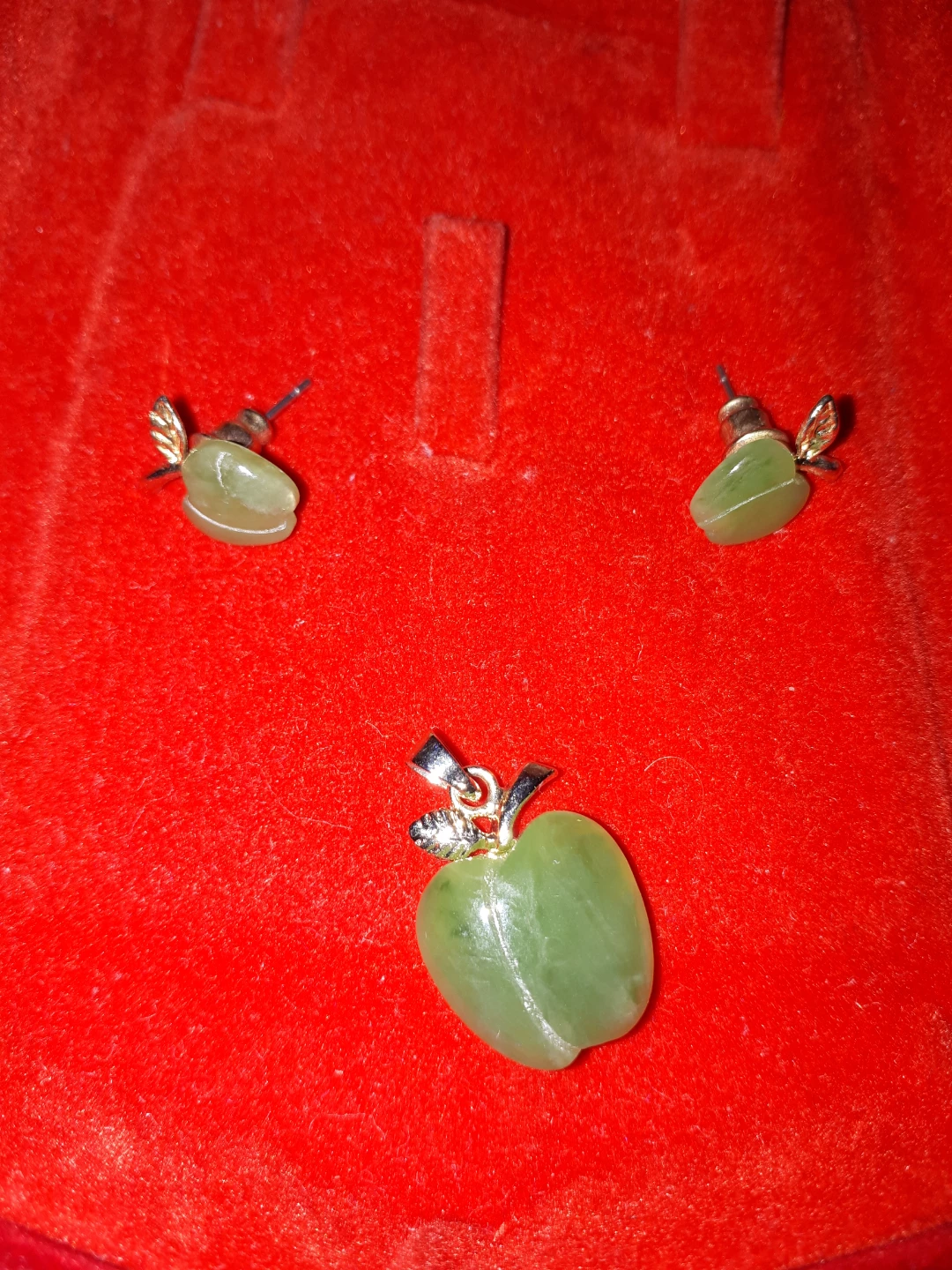 Jade Apple Earrings and Pendant Set