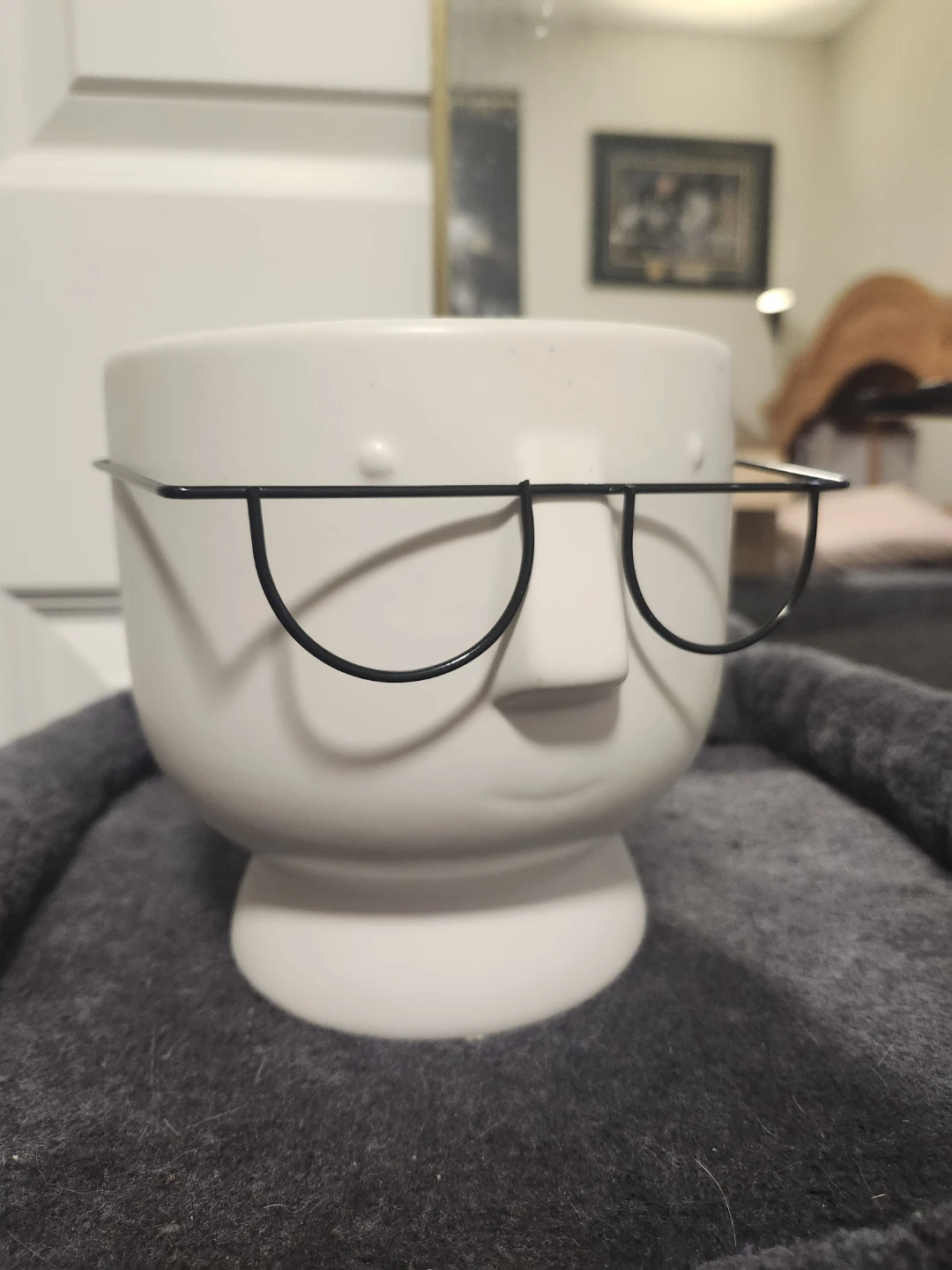 White Ceramic Face Planter with Glasses