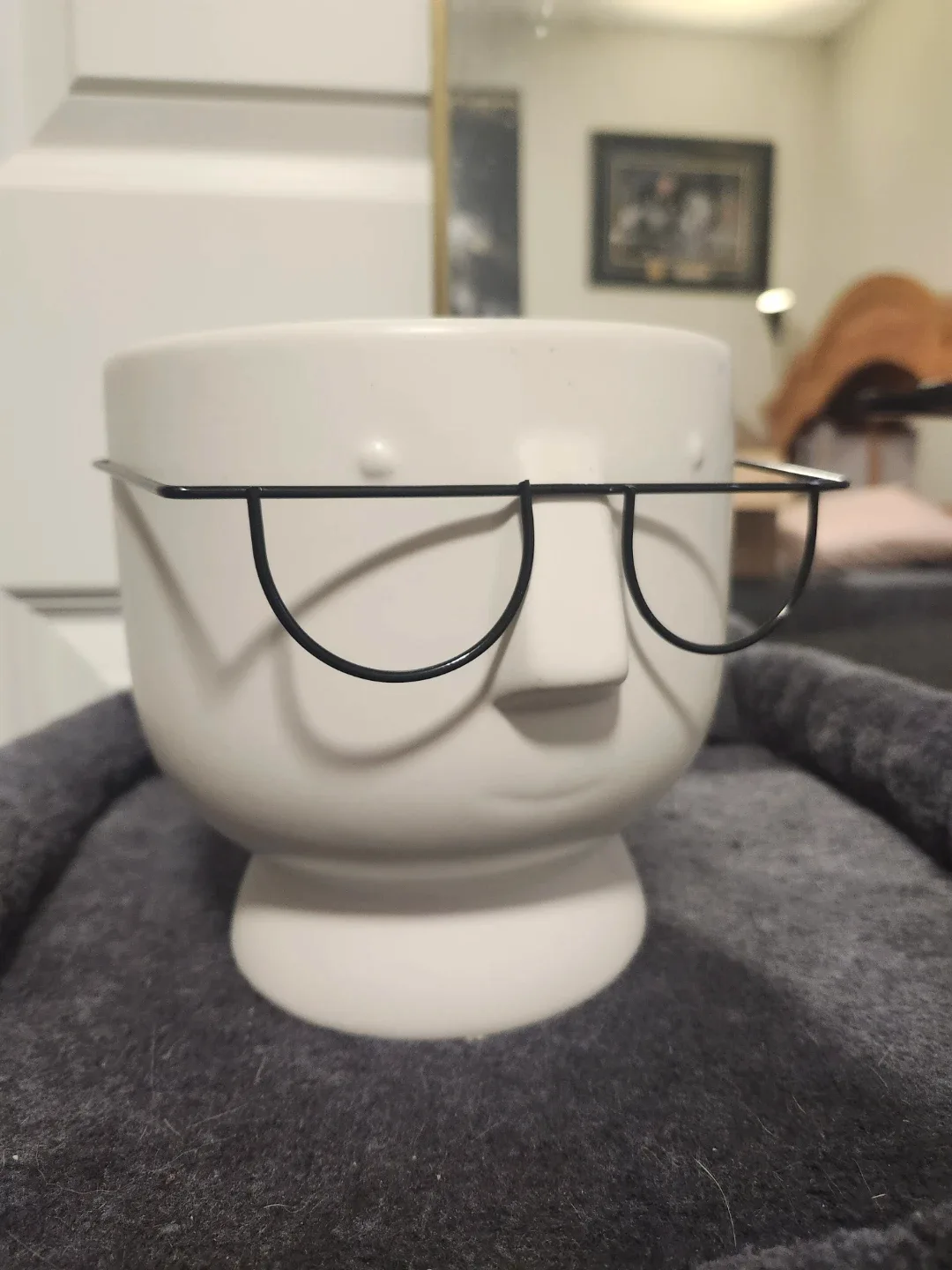 White Ceramic Face Planter with Glasses