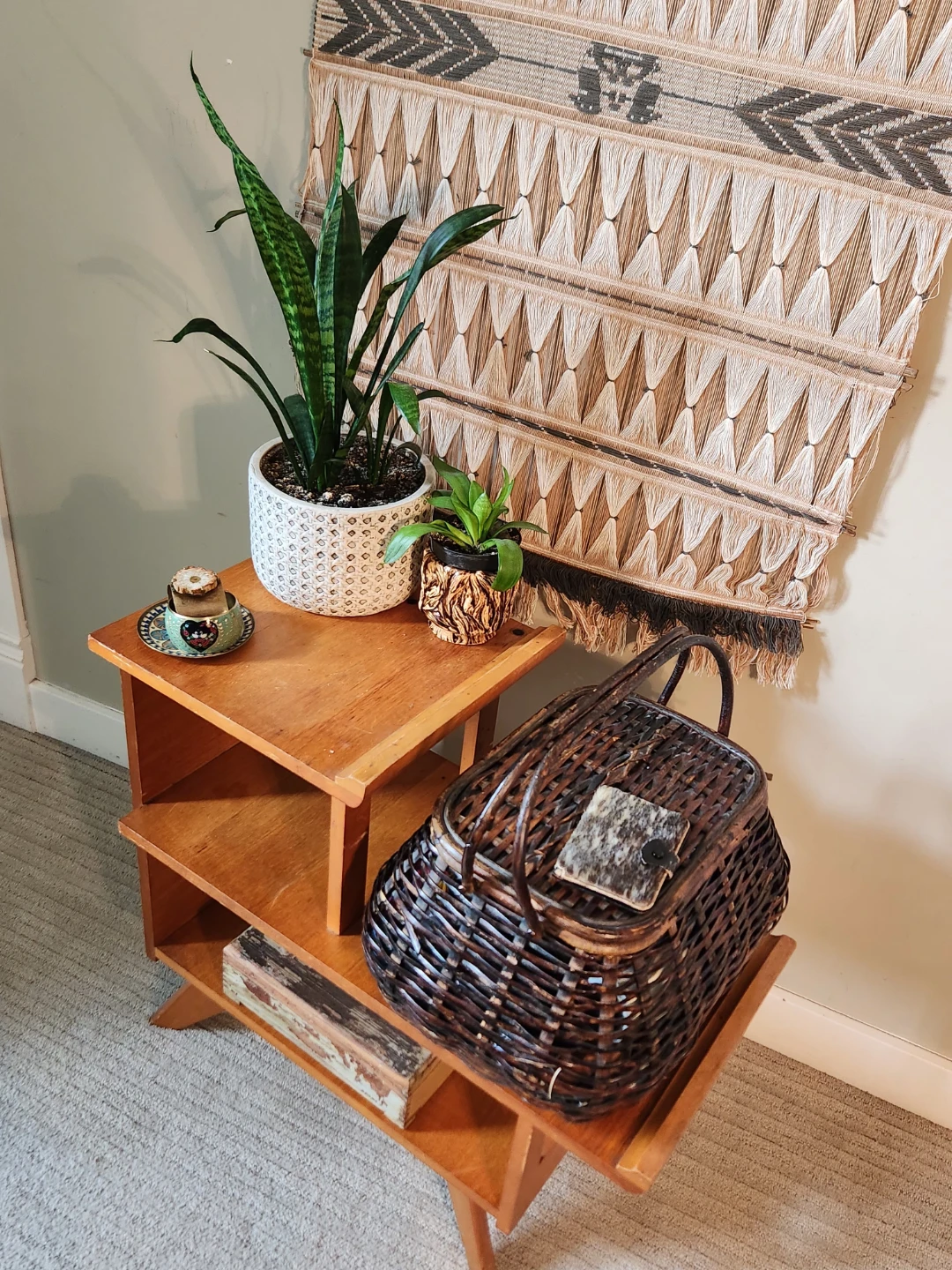 SOLID WOOD 1940s 3 Tiered Side Table