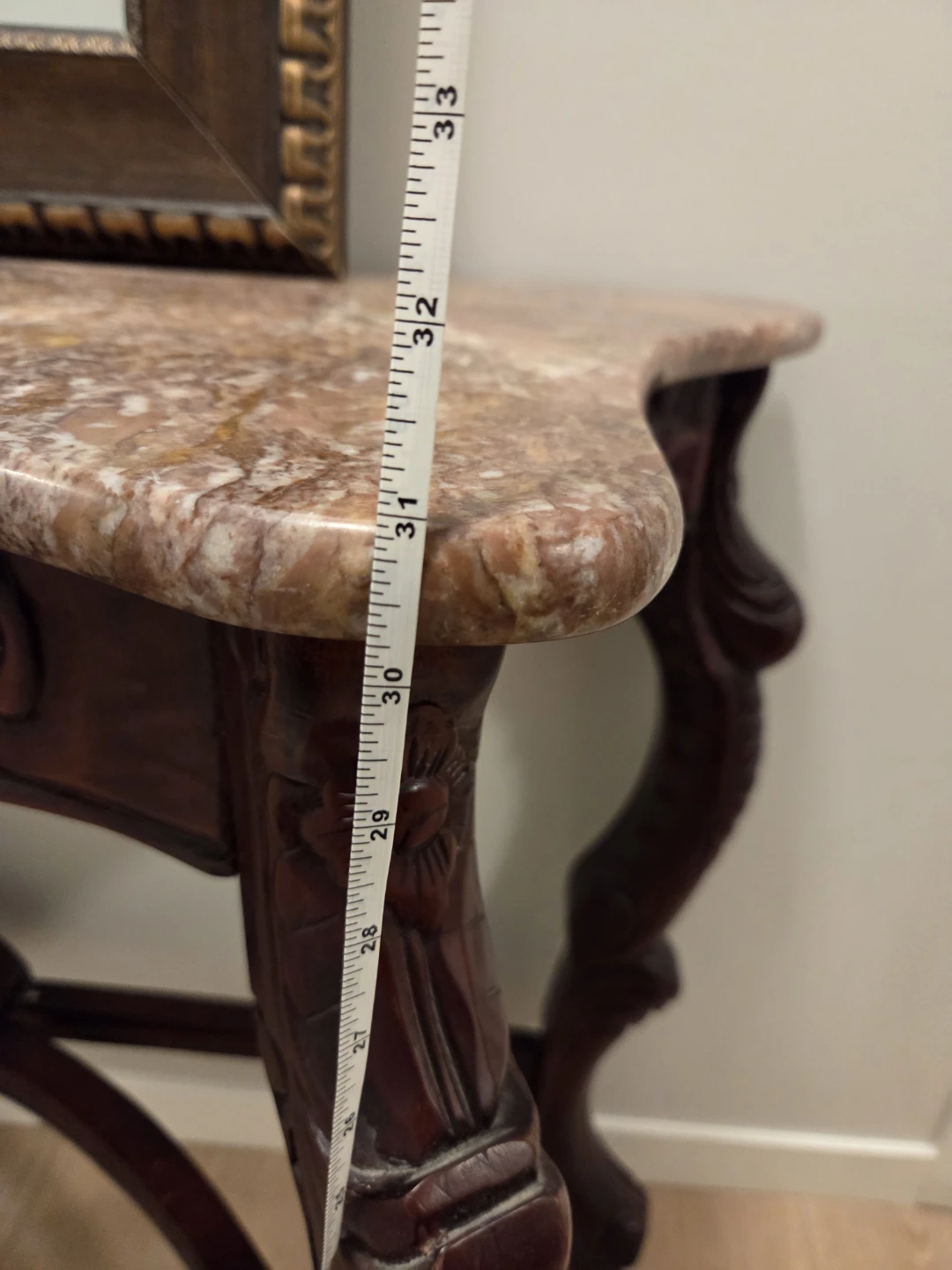 Vintage Carved Wood Console Table with Marble Top - photo 5